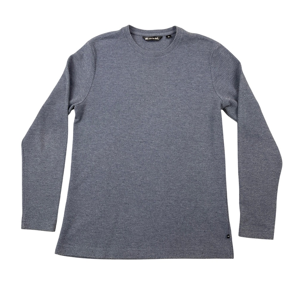 Travis Mathew Cloud Waffle Crew Shirt Mens L Blue Long Sleeve Textured 1MW447